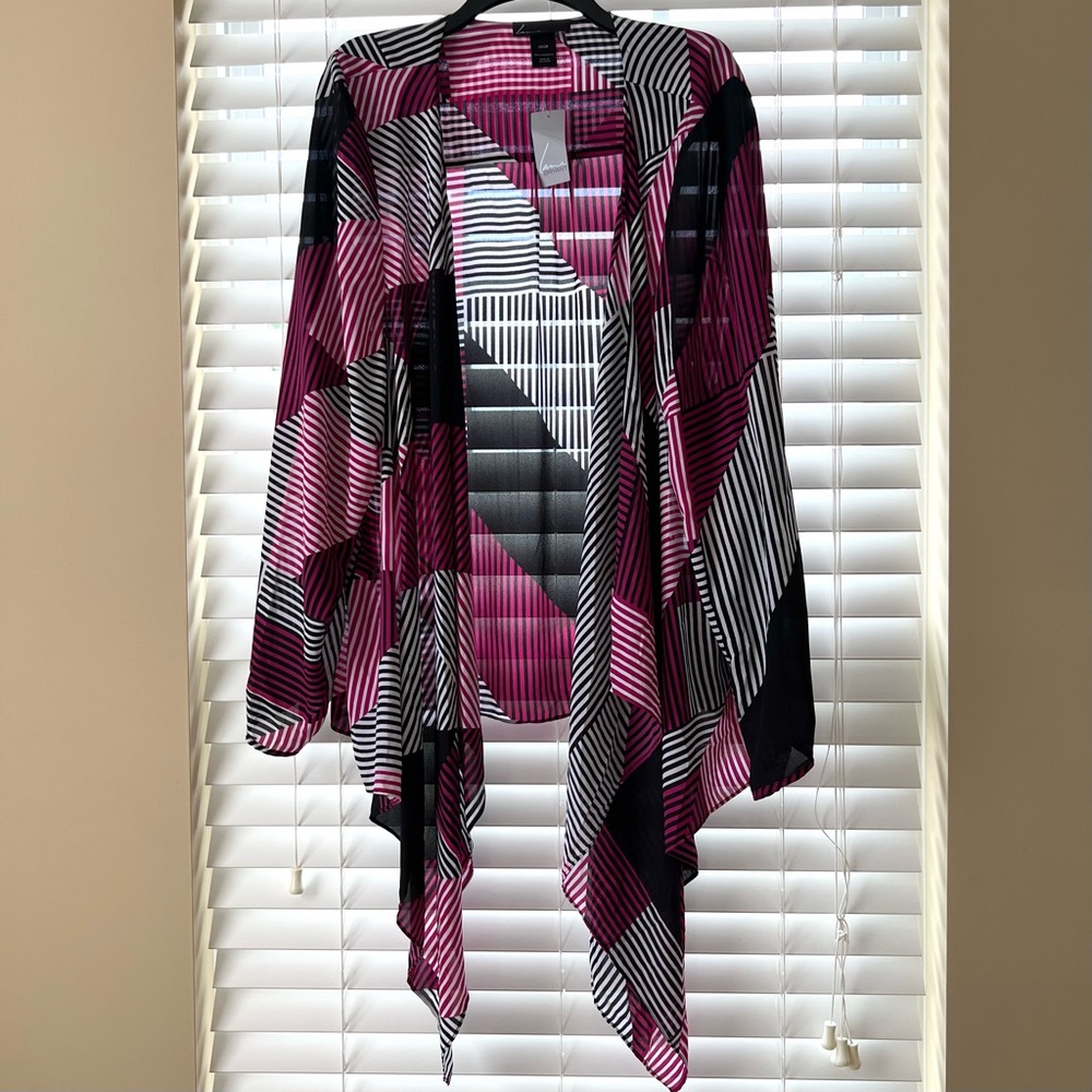 NWT Lane Bryant Sheer Open Front Cardigan Pink and Black  Sz 26-28